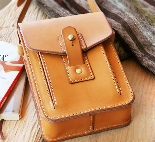 yellow messenger bag drawing rectangle [B 5005] DIY handmade leather